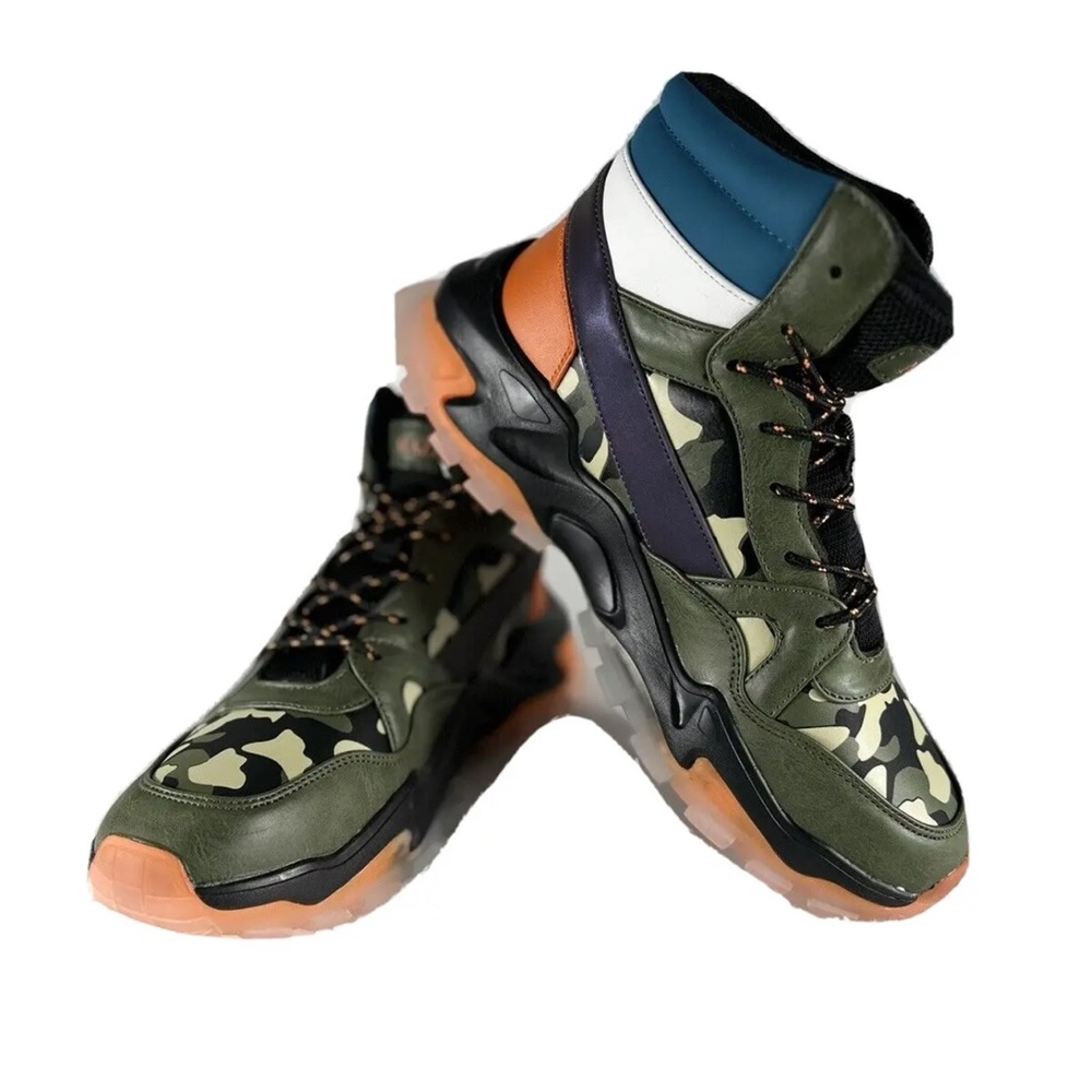 Mazino Men's Chunky Sneaker High-Top Olive Orange Camouflage Pattern Wonderstone